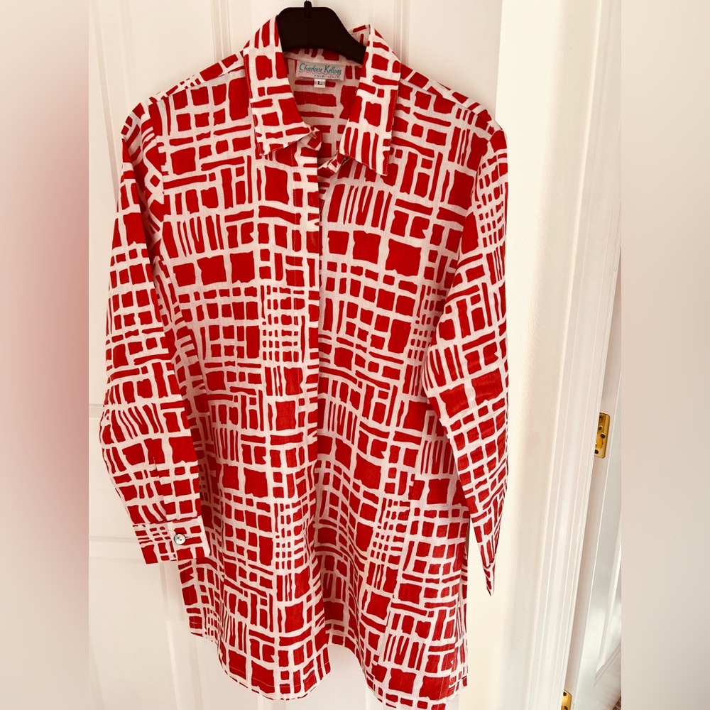 Charlotte Kellogg pristine coral linen blouse/tunic